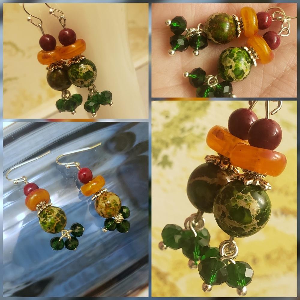 Autumn Leaves- Natural Stone and Glass Handcrafted Earrings